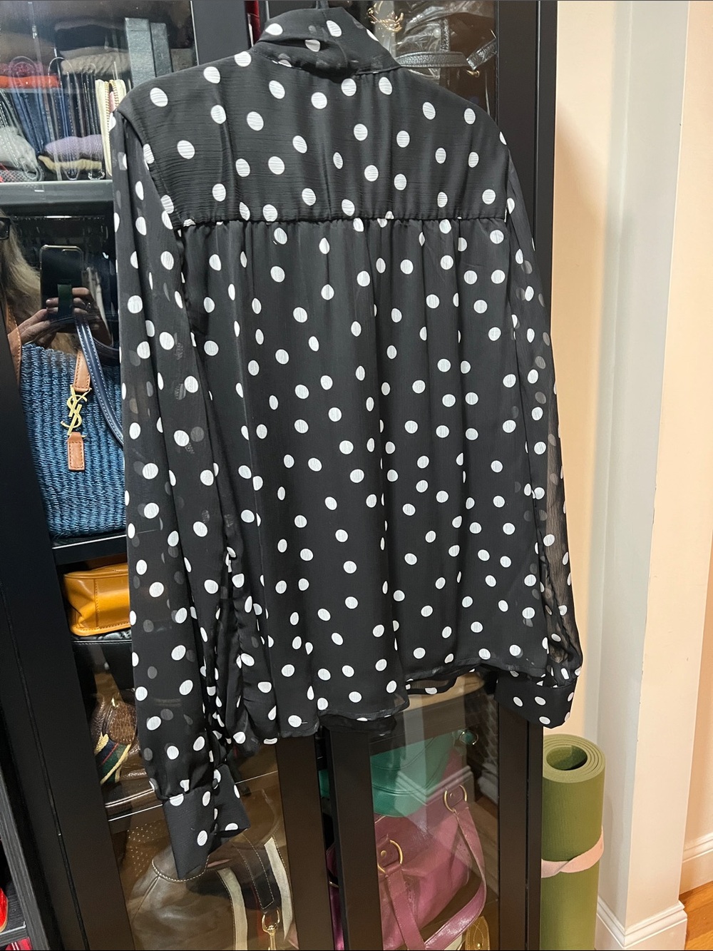 Black Polka Dot Tie-Neck Blouse - Picture 3 of 3